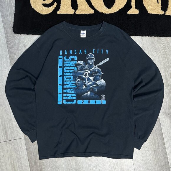 Kansas City Royals 2015 MLB Champions Gildan Black Long Sleeve T-Shirt - Large - Picture 1 of 7